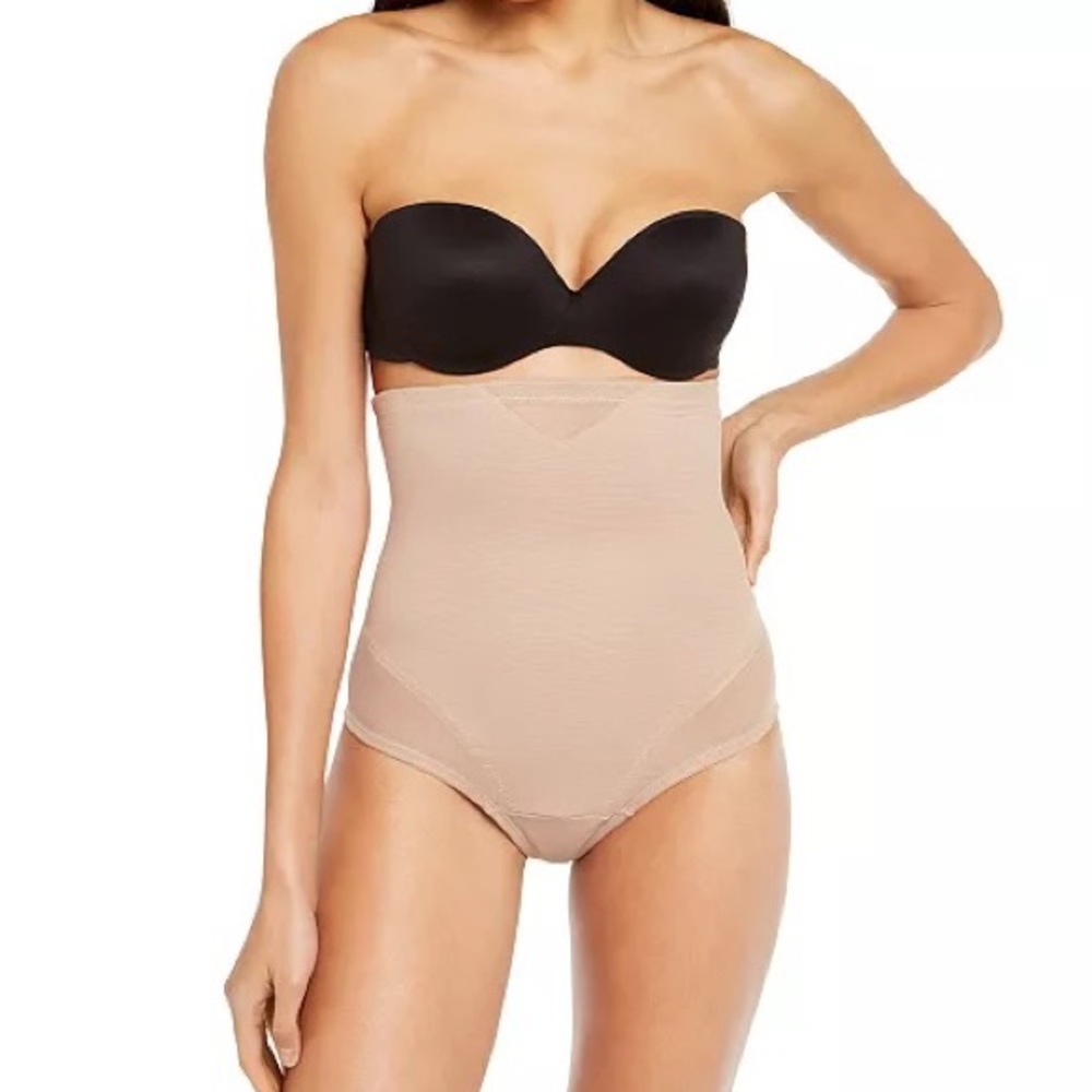 Women's Extra Firm Tummy-Control High-Waist Sheer Thong 2778 in stucco size S